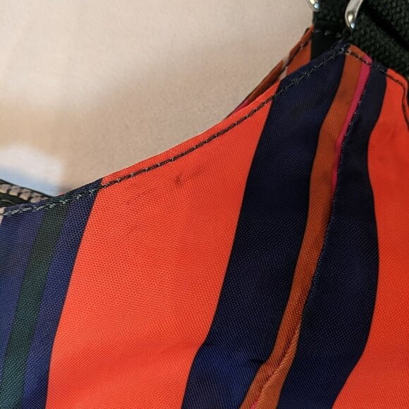 Kipling Striped Muticolor Shoulder Tote Bag Orange Green Large Canvas Straps - Picture 16 of 16